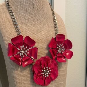 Hot Pink Floral Statement Necklace with Crystal Accents C1946